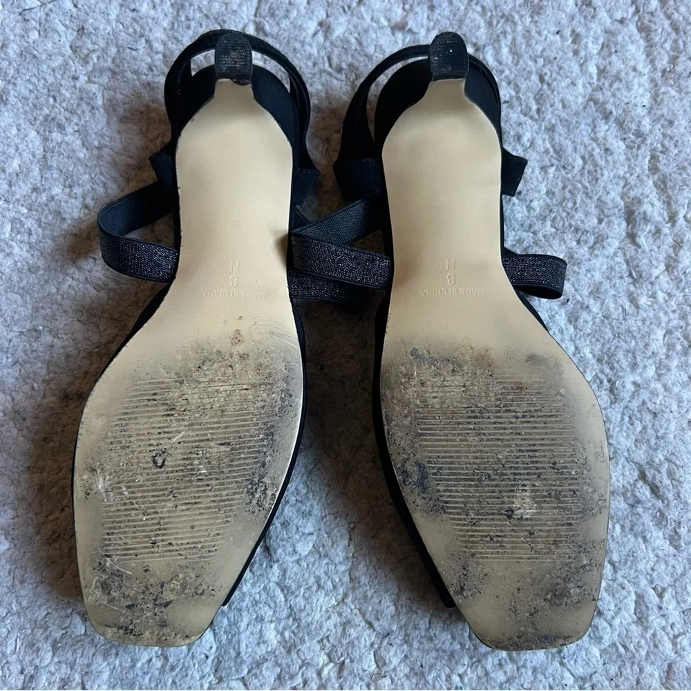Mark Lemp Classics Elastic Criss Cross Straps Peep Toe Kitten Heel Size 8N